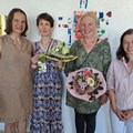 Schule-der-Phantasie-Organisatorin Dr. Annette Waibel, die beiden künstlerischen Kursleiterinnen Elisabeth Ritter und Helen Ribka sowie Irsees Dritte Bürgermeisterin Dr. Angela Städele. - Foto: Stefan Raueiser