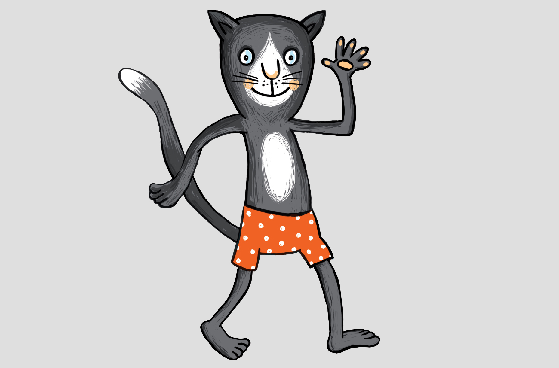 gezeichneter Kater mit gepunkteter Badehose