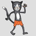 gezeichneter Kater mit gepunkteter Badehose