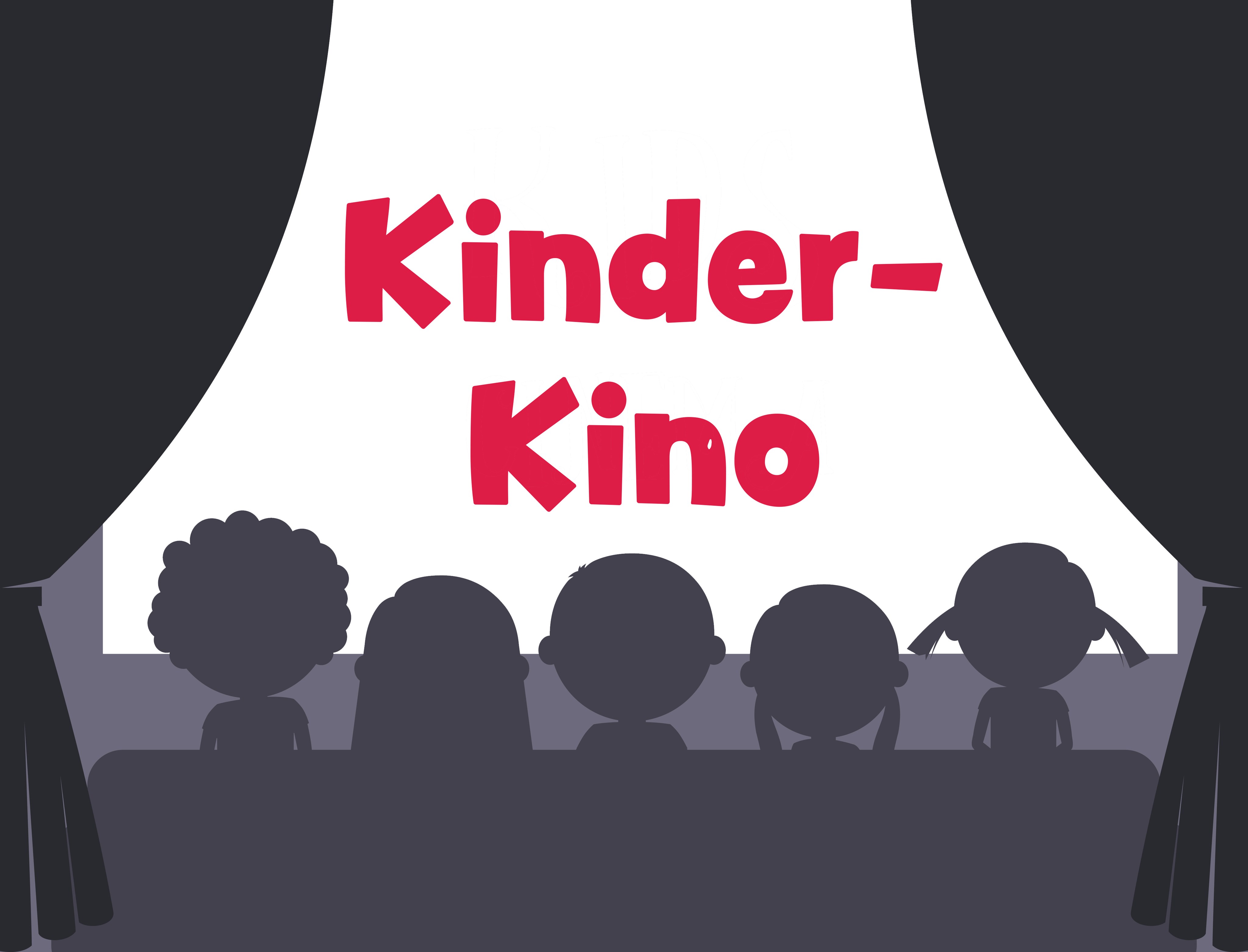 Kinder sehen auf eine weiße Leinwand, auf der Kindkino steht