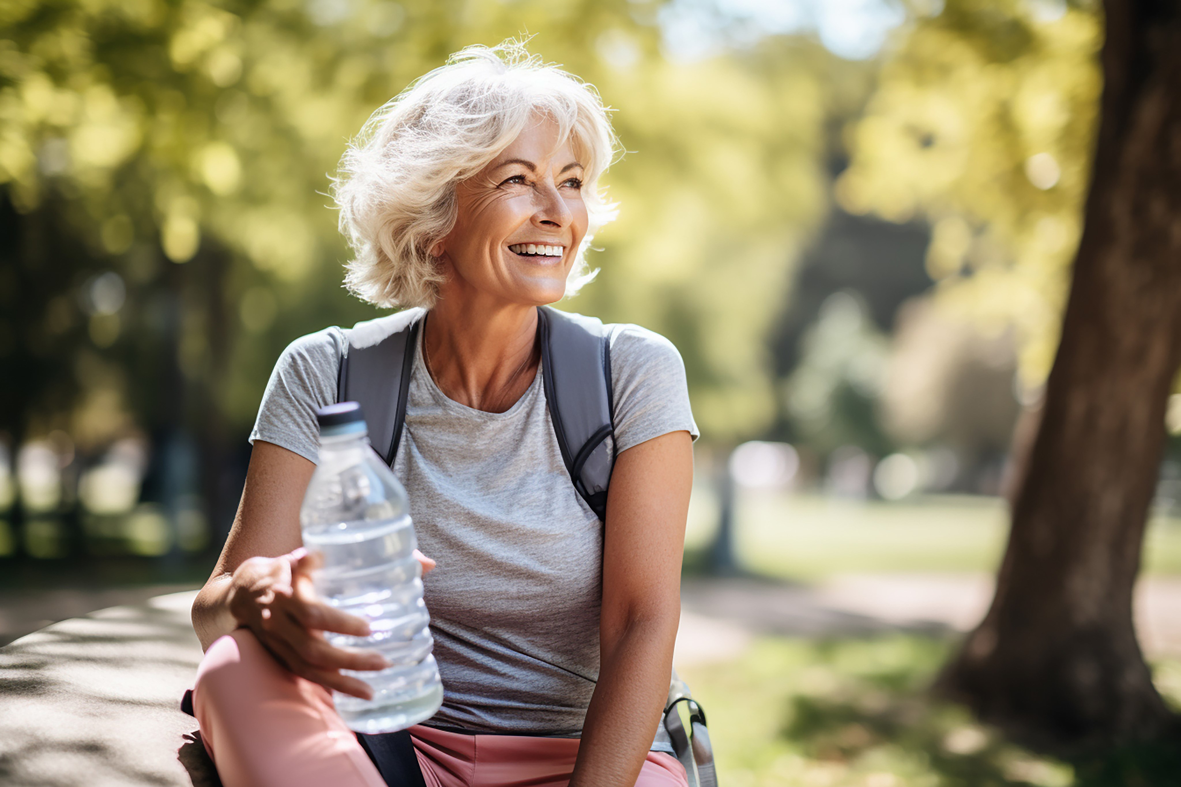 Frau mit Wasserflasche in der Hand