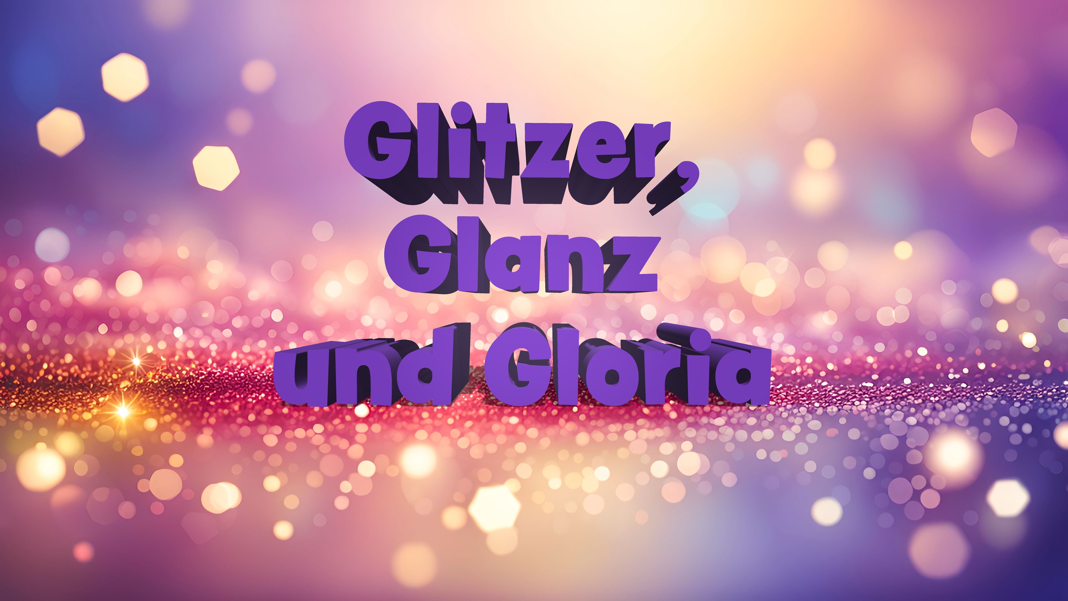 Glitzer, Glanz und Gloria Der Schriftzug Glitzer, Glanz und Gloria auf einem rosa-golden funkelnden Hintergrund