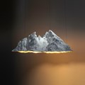 Stephan Huber, Shiny Watzmann. Der als idealisierte Berg-Skulptur dargestellte Watzmann ist Bestandteil der Installation „Die Bibliothek“, 2023–2024; Dentalgips, Edelstahl, Drahtseile, Leuchtmittel - VG Bild-Kunst, Bonn 2024, Foto: © Leonie Felle