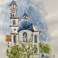 Zeichnung der Klosterkirche in Maihingen - Foto: Sabine Koloska, Kloster Maihingen