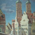 Albert Meyer-Gröbenzell, Mangoldstraße mit Kreuzwirt und St. Emmeram bei Nacht, Öl auf Hartfaser, 1944 - Foto: Matthias Meyer, MKLR