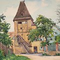 Albert Meyer-Gröbenzell, Wemding, Häutbachturm, Aquarell, 1944
