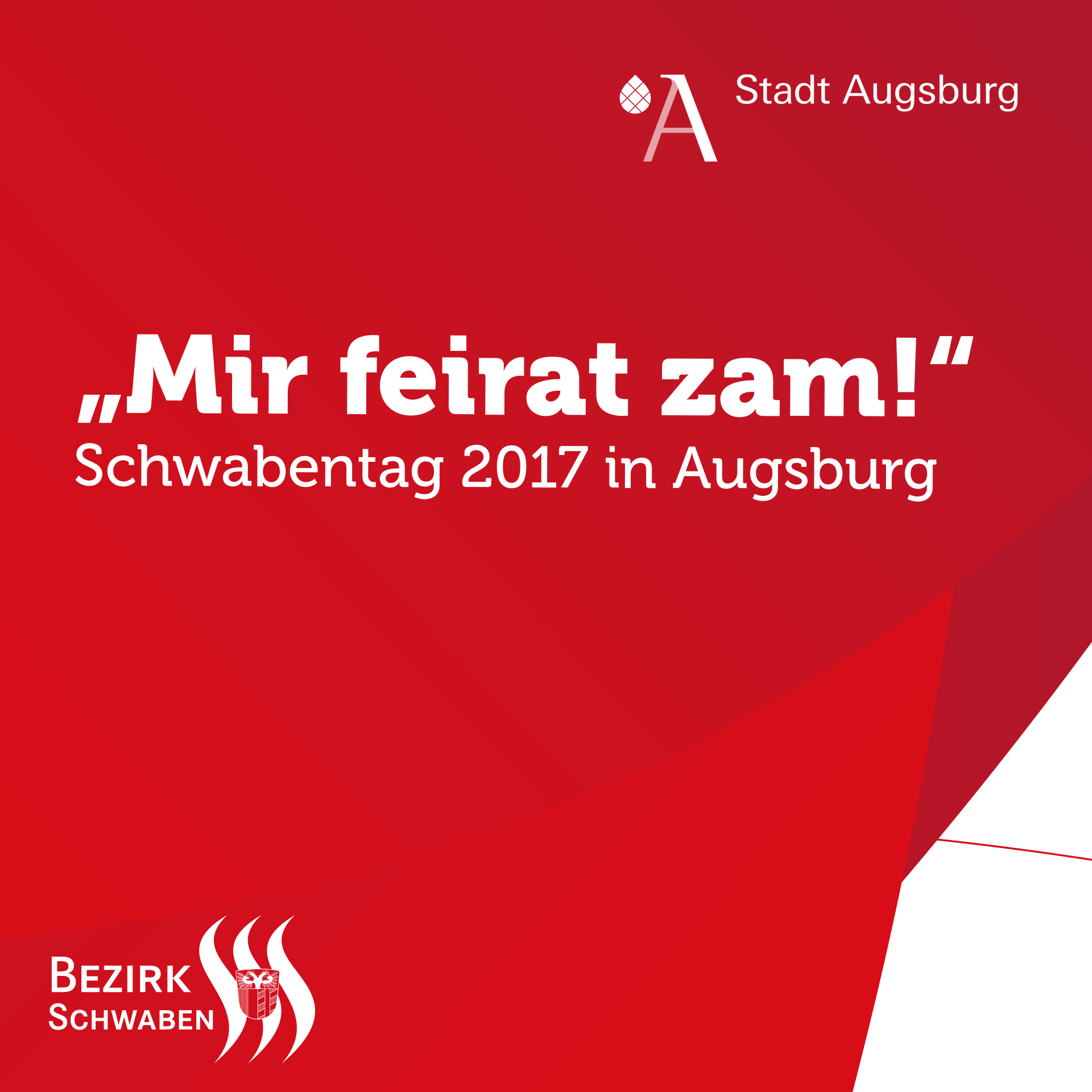 rote und weiße Flächen mit Schriftzug, dazu die Logos der Stadt Augsburg und des Bezirks Schwaben