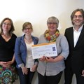 Die Preisträger (von links): Ilona Strobel  (Krankenpflege), Anja Schuler (Absolventin), Christiane Reiser (Ergotherapie), Gerhard Munz (Physiotherapie).