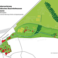 Dieser Entwurf zeigt die angestrebte Geländeentwicklung des Schwäbischen Bauernhofmuseums Illerbeuren.