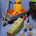 Teddybär 1920-1940, Handwagen um 1942, Schlittschuhe um 1930