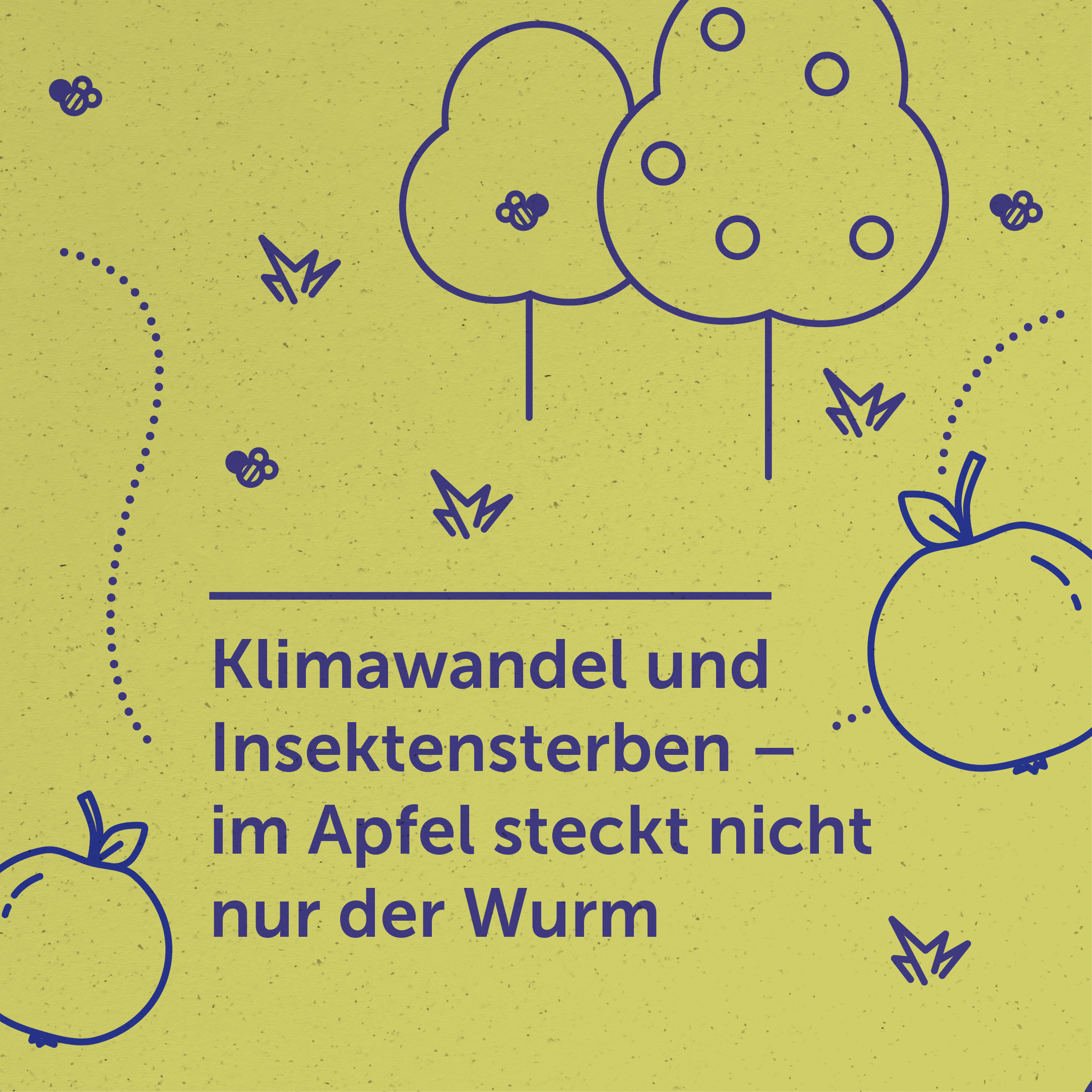 Klimawandel und Insektensterben – im Apfel steckt nicht nur der Wurm Illustration von Bäumen und Äpfeln