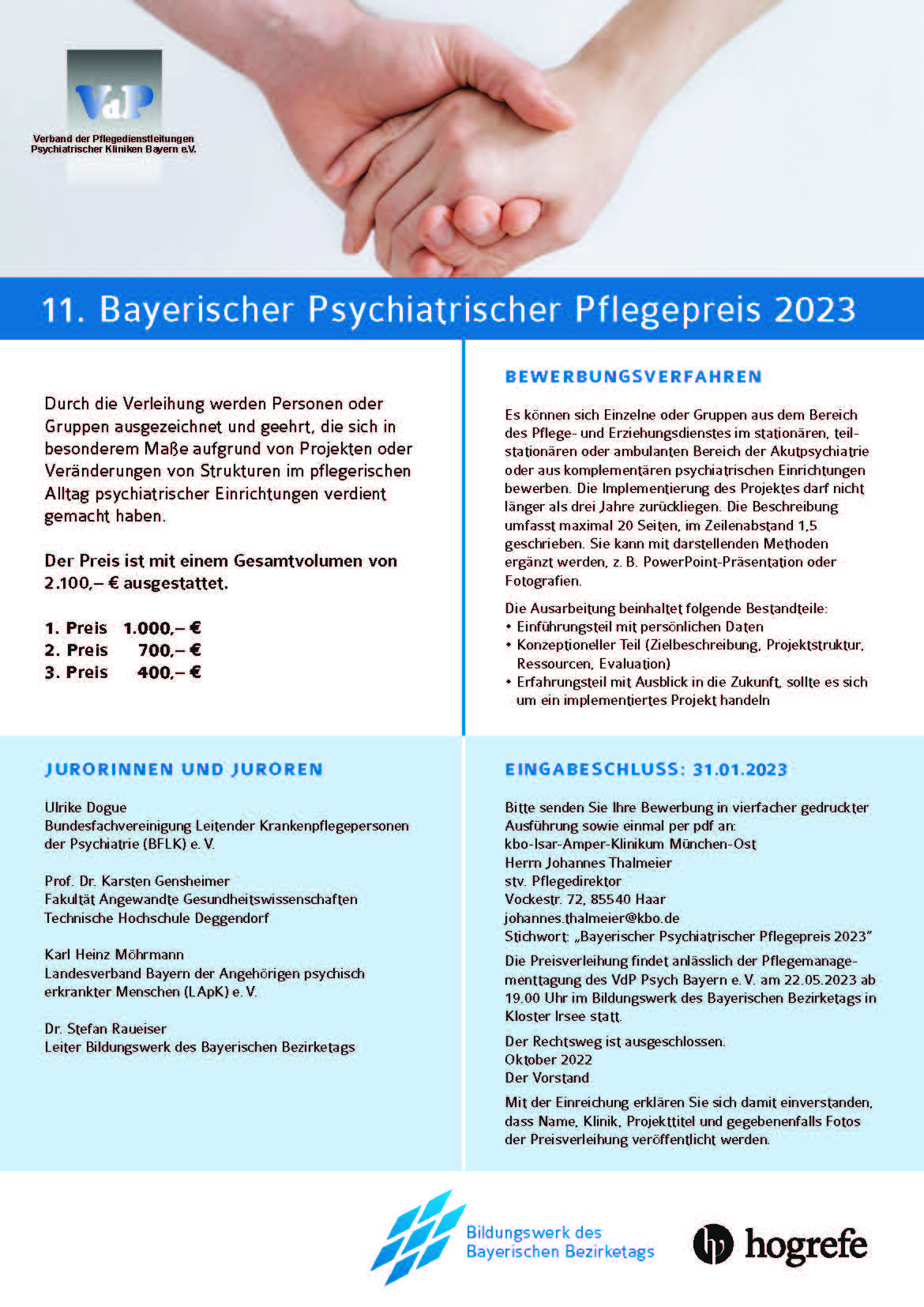 Ausschreibung 11. Bayerischer Psychiatrischer Pflegepreis